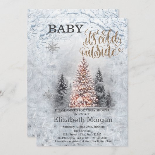 ベビーは冷たい松の木の森ベビーシャワー 招待状 (正面/裏面)