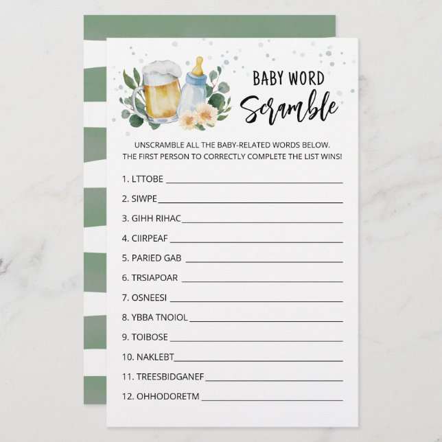 ベビーは単語スクランブルベビーシャワーゲームを醸造している (正面/裏面)