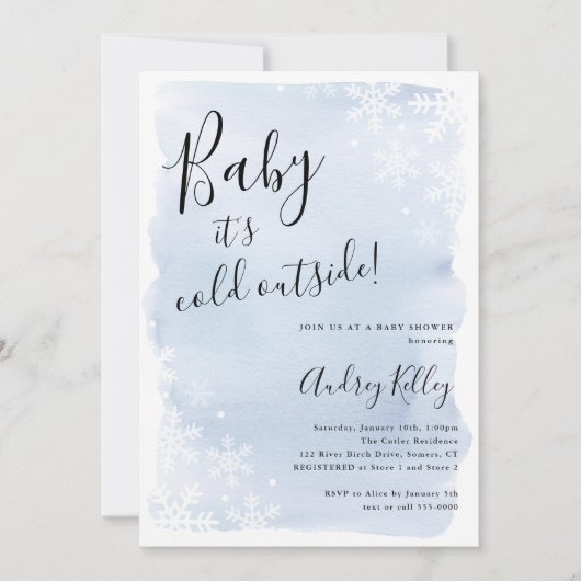 ベビーは寒い冬の赤ちゃんシャワーブルー招待状 招待状 (正面)