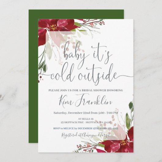 ベビーは寒い外の冬のブライダルシャワー 招待状 (正面/裏面)