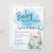 ベビーは寒い外の冬誕生日 招待状 (正面)