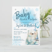 ベビーは寒い外の冬誕生日 招待状 (スタンド正面)