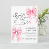 ベビーは寒い外ピンク弓ガールベイビーシャワー 招待状 (スタンド正面)