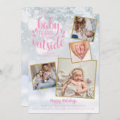 ベビーは寒い外フォトガールウィンター誕生 案内状 (正面/裏面)