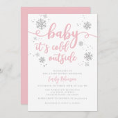 ベビーは寒い |ピンクのスノーフレーク・ガール・ベビーシャワー 招待状 (正面/裏面)