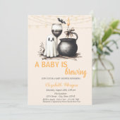 ベビーは幽霊グラスのドット赤ちゃんシャワーを醸造している 招待状 (スタンド正面)