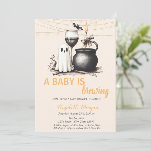 ベビーは幽霊グラスのドット赤ちゃんシャワーを醸造している 招待状 (スタンド正面)