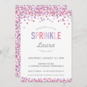 ベビーは招待状、ピンクおよび紫色を振りかけます 招待状 (正面/裏面)