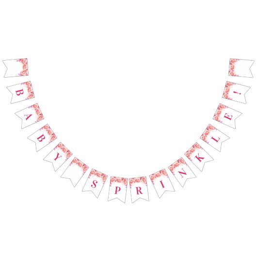 ベビーは旗のピンクの水彩画の花を振りかけます バンティングフラッグ (全)
