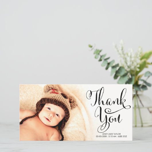 ベビーは書道の上敷の写真カード感謝していしています サンキューカード (スタンド正面)