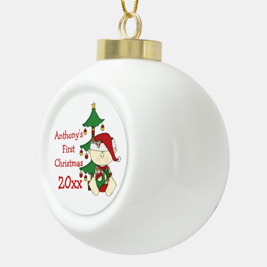 ベビーは最初に名前か年をクリスマスカスタマイズ セラミックボールオーナメント (右)