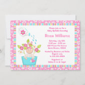 ベビーは植木鉢の女の子のシャワーの招待状を振りかけます 招待状 (正面)