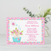 ベビーは植木鉢の女の子のシャワーの招待状を振りかけます 招待状 (スタンド正面)