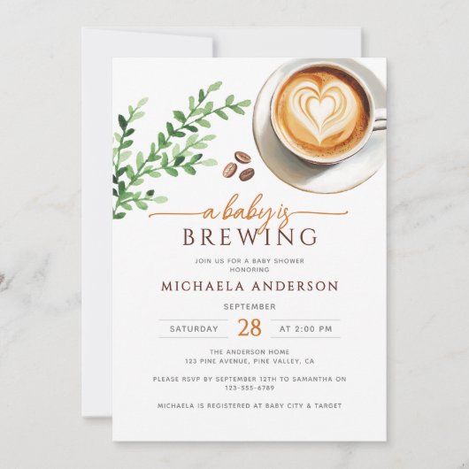ベビーは水の色のコーヒーベビーシャワーを醸造している 招待状 (正面)