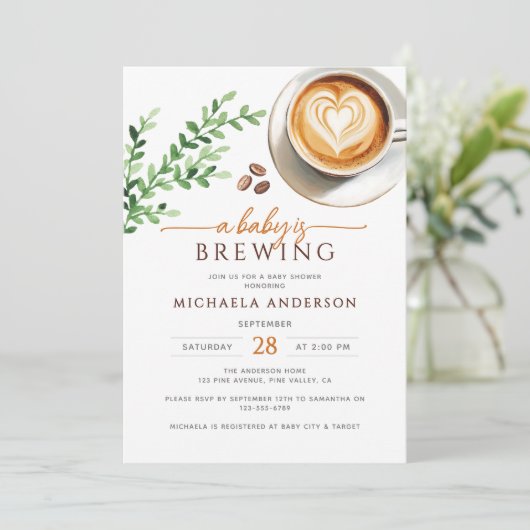 ベビーは水の色のコーヒーベビーシャワーを醸造している 招待状 (スタンド正面)