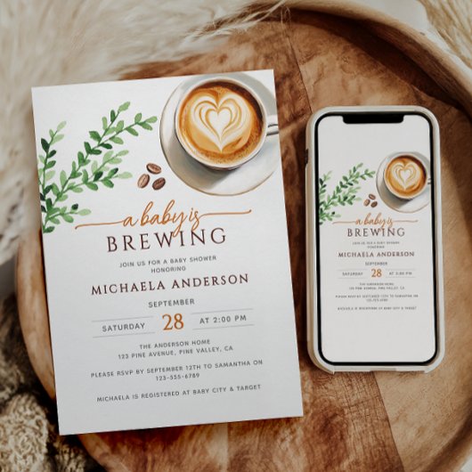ベビーは水の色のコーヒーベビーシャワーを醸造している 招待状