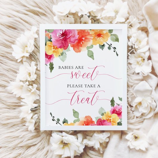 ベビーは甘いピンクの桃のフローラ赤ちゃんシャワー ポスター