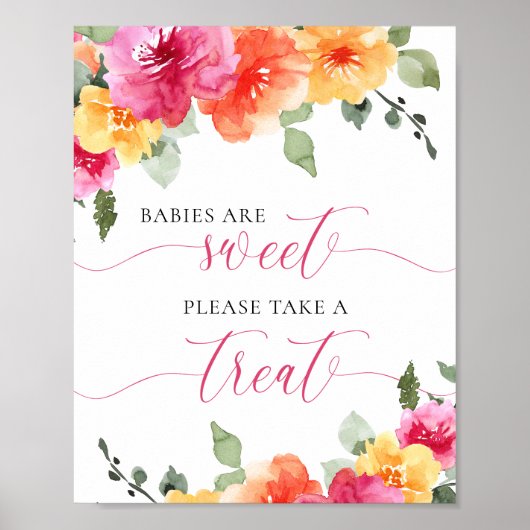 ベビーは甘いピンクの桃のフローラ赤ちゃんシャワー ポスター (正面)