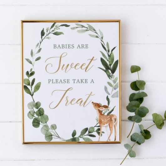 ベビーは甘い鹿の緑の金ゴールドのベビーシャワー ポスター