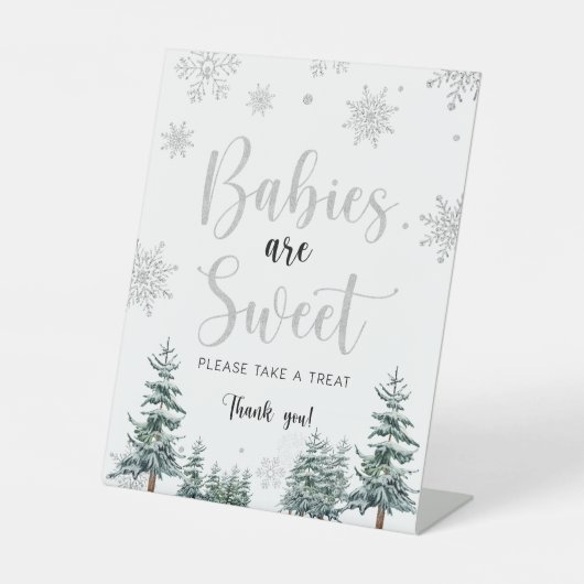 ベビーは甘い、銀の冬の赤ちゃんシャワーのサインである 台座サイン (正面)