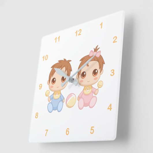 ベビーは男の子および女の子2を結び付けます スクエア壁時計 (傾斜)