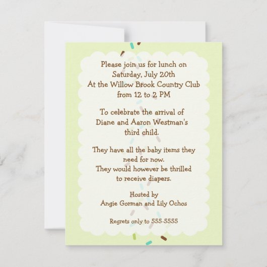 ベビーは男女兼用な招待状を振りかけます 招待状 (裏面)