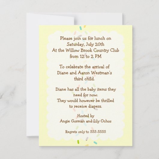 ベビーは男女兼用な招待状を振りかけます 招待状 (裏面)