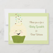 ベビーは男女兼用な緑の招待状を振りかけます 招待状 (正面)