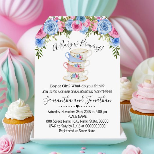 ベビーは紅茶の赤ちゃんシャワーを明らかにするジェンダーを醸造している シーズンカード