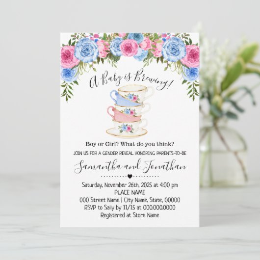 ベビーは紅茶の赤ちゃんシャワーを明らかにするジェンダーを醸造している シーズンカード (スタンド正面)