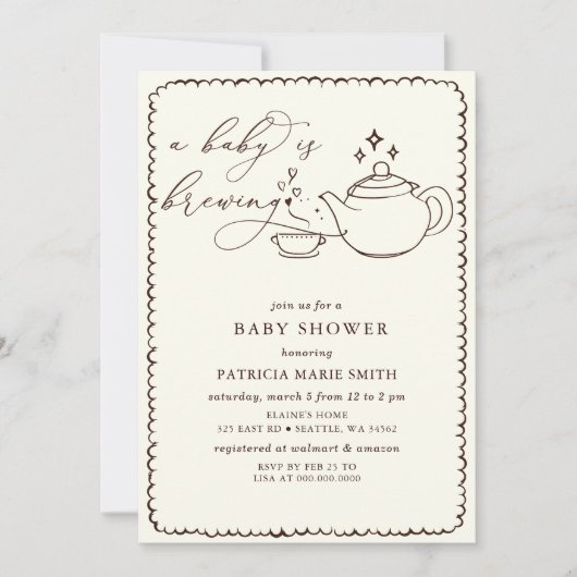 ベビーは紅茶の赤ちゃん男女兼用シャワーを醸造している 招待状 (正面)