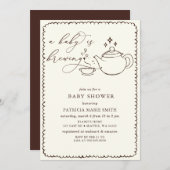 ベビーは紅茶の赤ちゃん男女兼用シャワーを醸造している 招待状 (正面/裏面)
