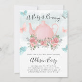 ベビーは紅茶パーティーとバタフライシャワーを醸造する 招待状 (正面)