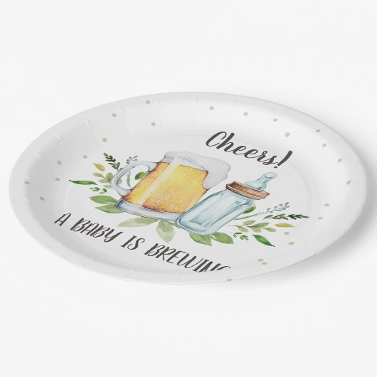 ベビーは緑の応援を醸造している赤ちゃんシャワー ペーパープレート (アングル)