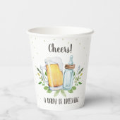 ベビーは緑の応援を醸造している赤ちゃんシャワー 紙コップ (裏面)