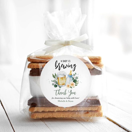 ベビーは緑の赤ちゃんシャワーを醸造ありがとう ラウンドシール