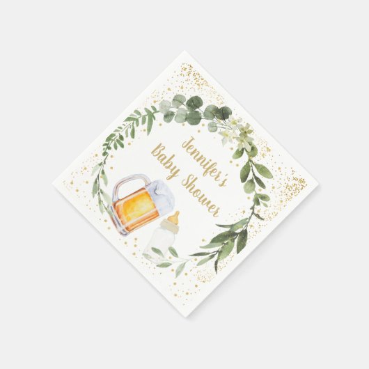 ベビーは緑の赤ちゃんシャワーを醸造している スタンダードカクテルナプキン (角)