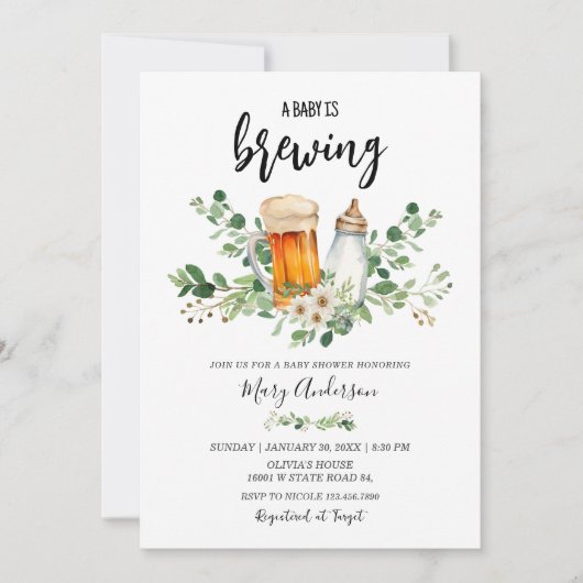 ベビーは緑の赤ちゃんシャワーを醸造している 招待状 (正面)