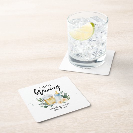 ベビーは緑の赤ちゃんシャワービールを醸造している スクエアペーパーコースター (インサイチュ)