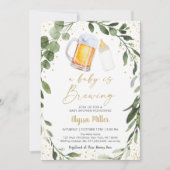 ベビーは緑の金ゴールドの赤ちゃんシャワーを醸造している 招待状 (正面)