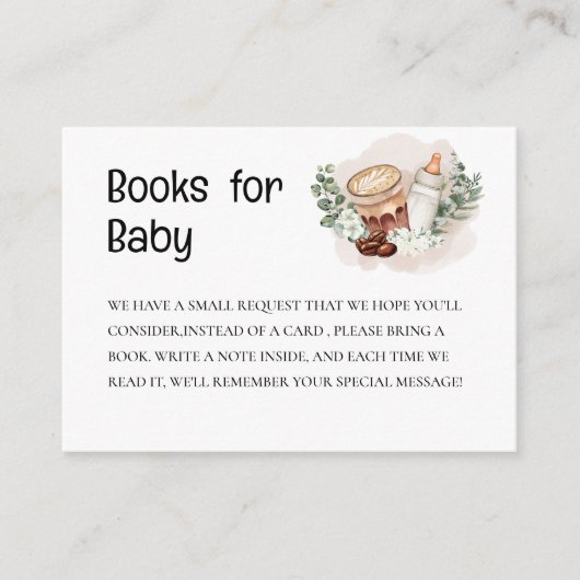 ベビーは緑豊かなコーヒーベビーシャワーの本を醸造している エンクロージャーカード (正面)