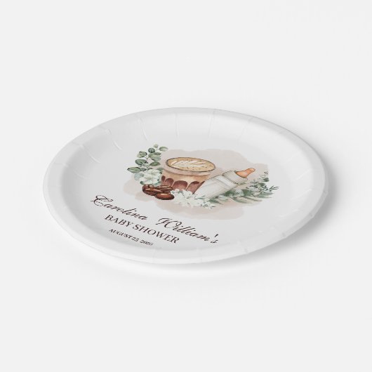 ベビーは緑豊かなコーヒーベビーシャワーを醸造している ペーパープレート (アングル)