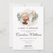 ベビーは緑豊かなコーヒーベビーシャワーを醸造している 招待状 (正面)