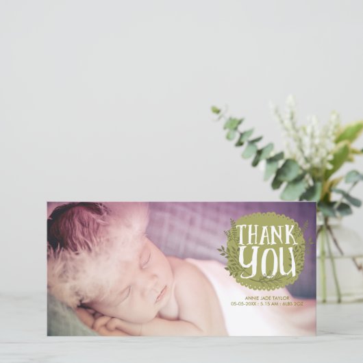 ベビーは自然の上敷の写真カード感謝していしています サンキューカード (スタンド正面)