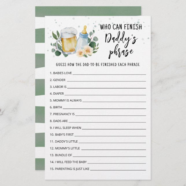 ベビーは誰がパパのフレーズのゲームを終了することができる醸造している (正面/裏面)