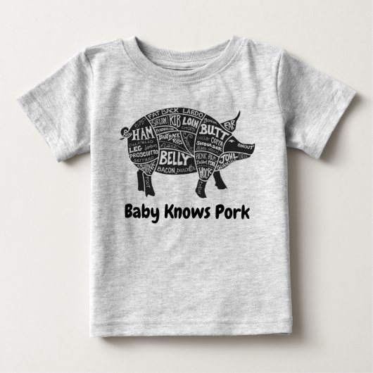 ベビーは豚肉🐖ポークパーツを熟知 ベビーTシャツ (正面)
