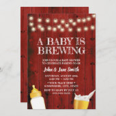 ベビーは赤いバ素朴ンウッドの赤ちゃんシャワーを醸造している 招待状 (正面/裏面)