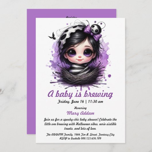 ベビーは醸造されている – ゴシック様式のハロウィーンの赤ちゃんシャワー 招待状 (正面/裏面)