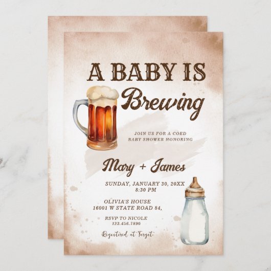 ベビーは醸造の水の色のコードベビーシャワー 招待状 (正面/裏面)