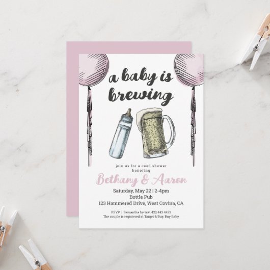 ベビーは醸造カップル赤ちゃんシャワー招待状 招待状 (正面/裏面インサイチュ)